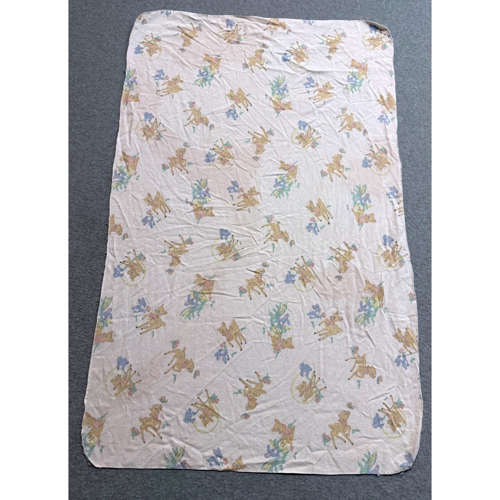 Vintage Fawn Bunny Floral Flannel Baby Receiving Blanket Pink Pastel 42x26